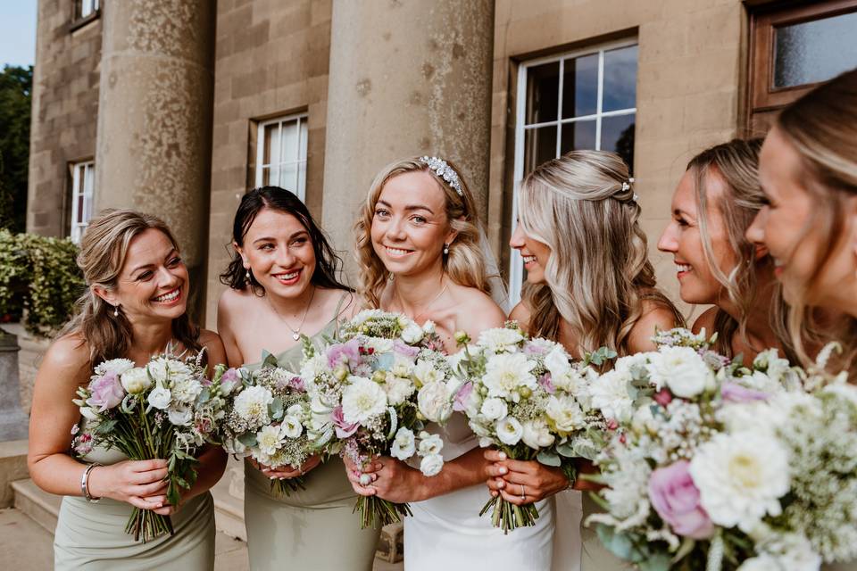 Bride at front of Rise Hall