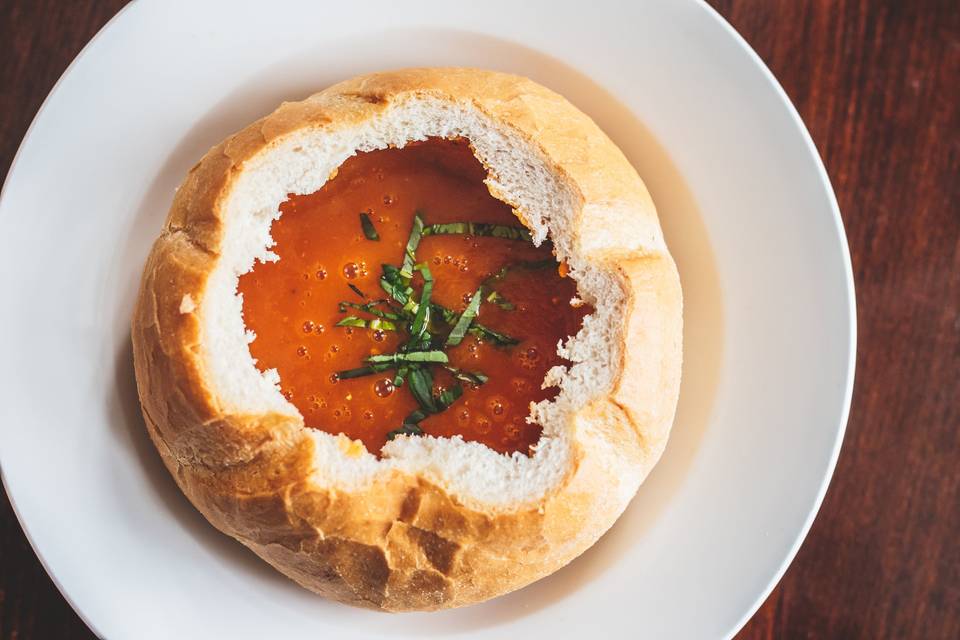 Homemade Soup in Crock ofBread