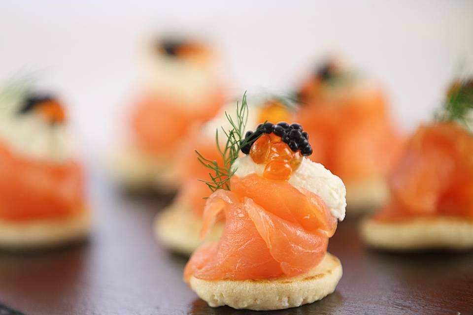 Salmon blini with caviar