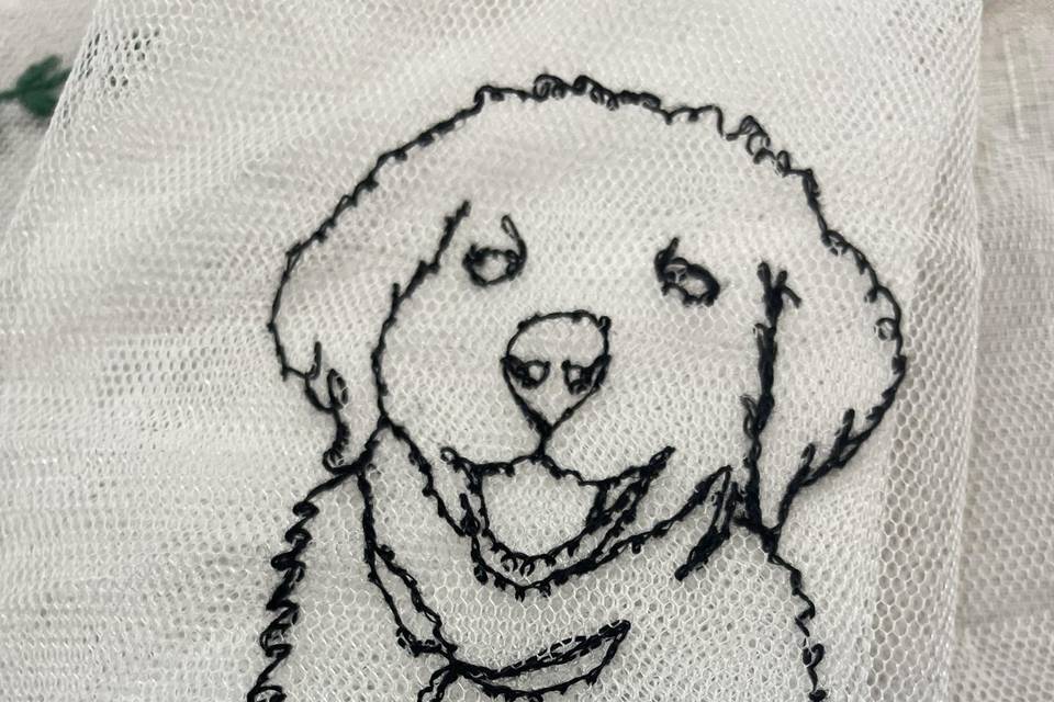 Dog wedding veil embroidery