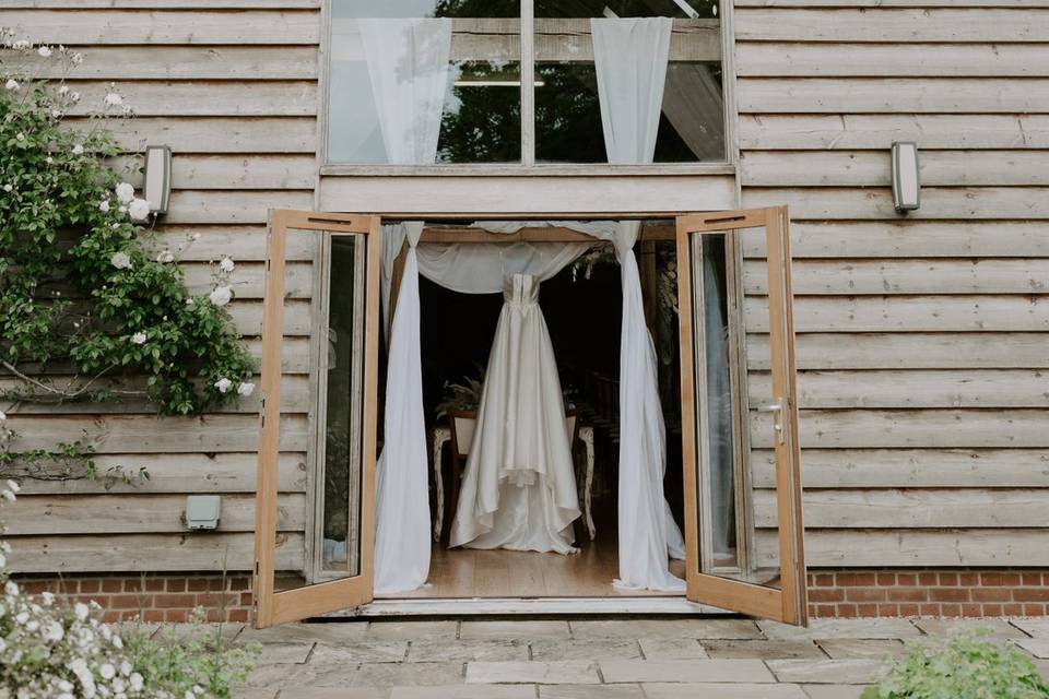 Wedding Dress in Ceremony Barn