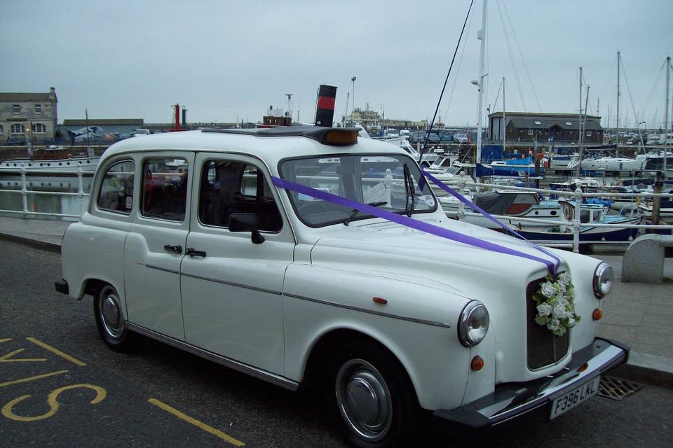 White London wedding taxi