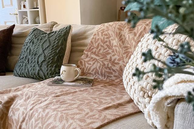 Beige Leaf Print Blanket