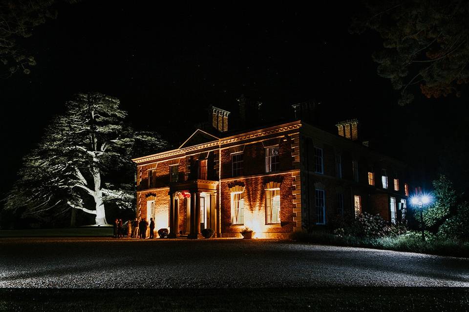 Garthmyl Hall at night