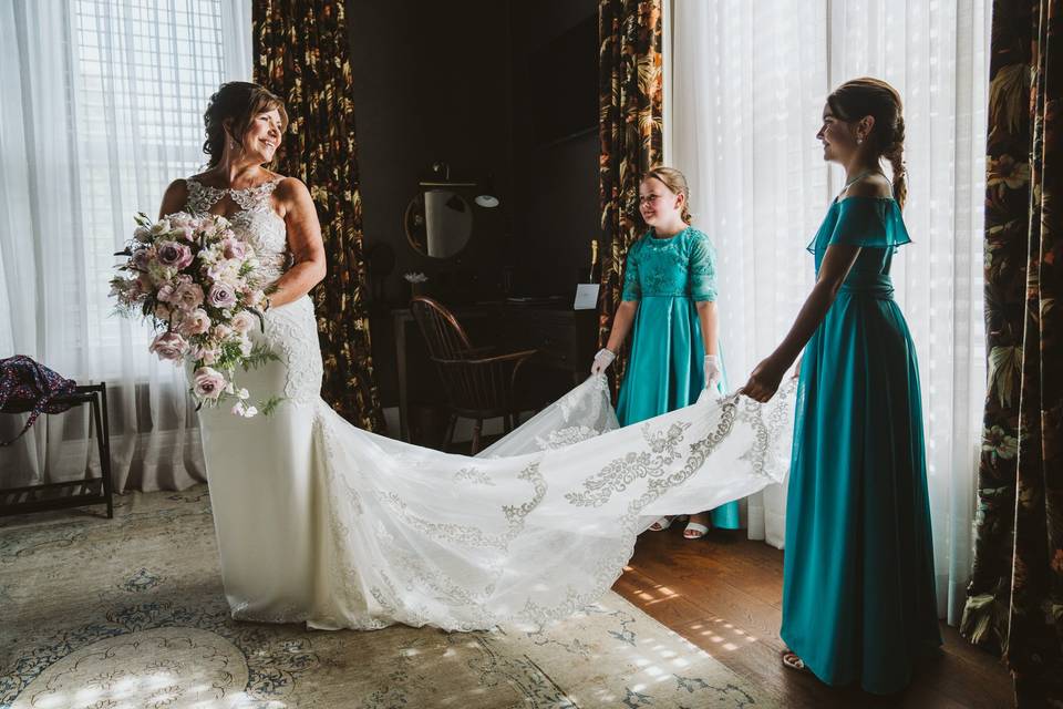 Bride with flower girls