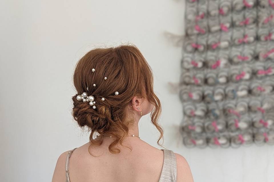 Textured updo with pearls