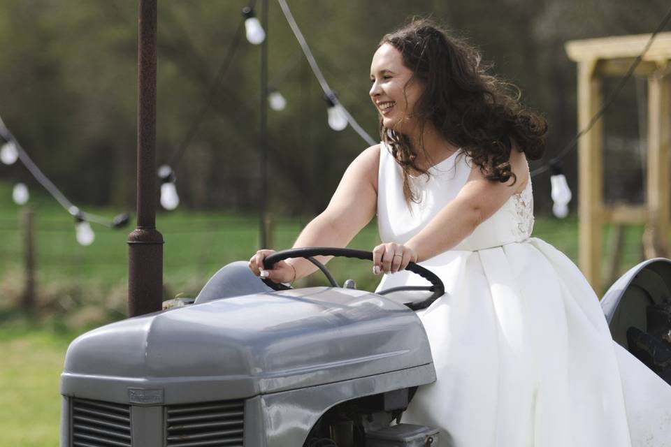 Bride on tractor