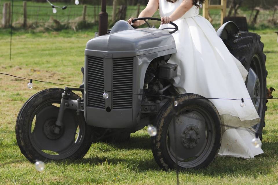 Bride on tractor