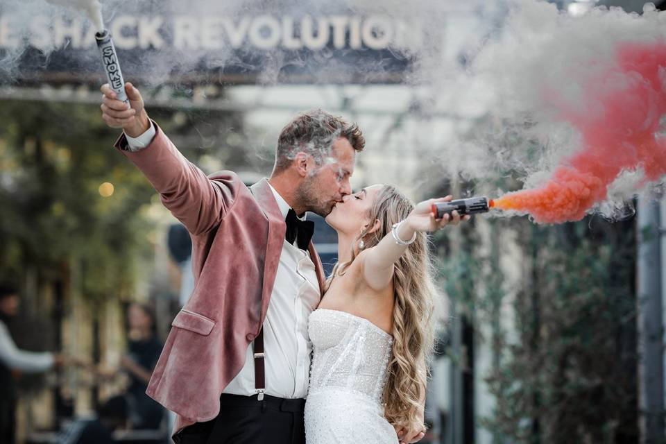 How about Smoke Grenades?  Creative Wedding Photographer Bristol