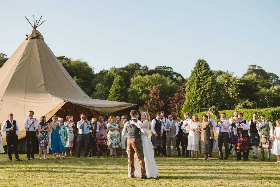 Tipi on the lawn