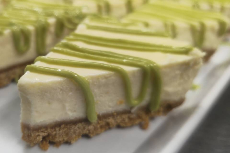 Pistachio garnished cheesecake