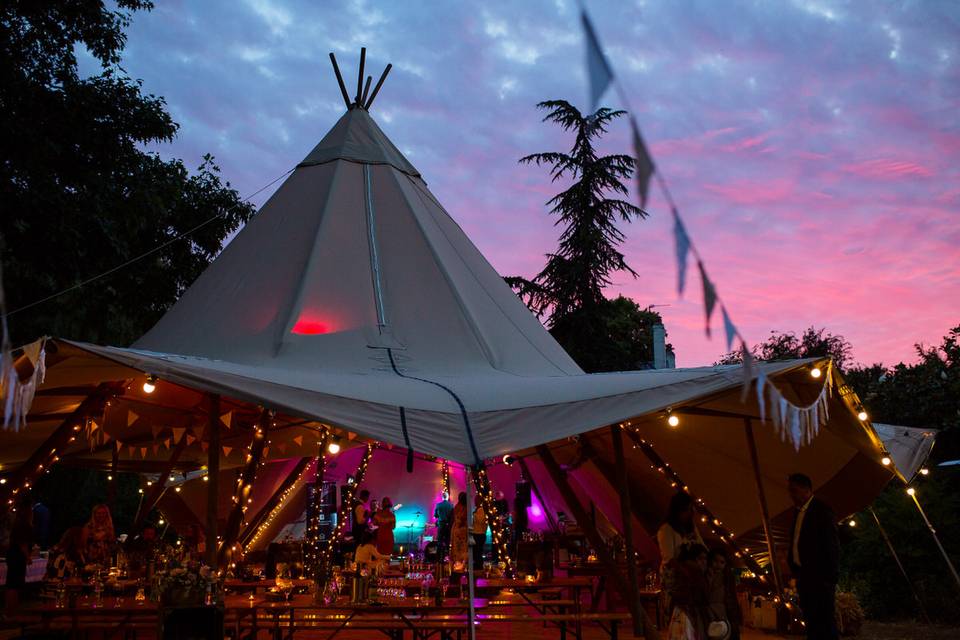 Back garden tipi wedding