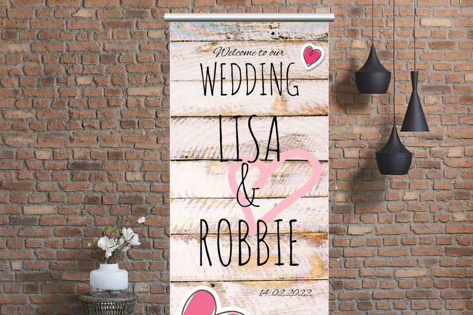 Roll-up wedding banner with hearts
