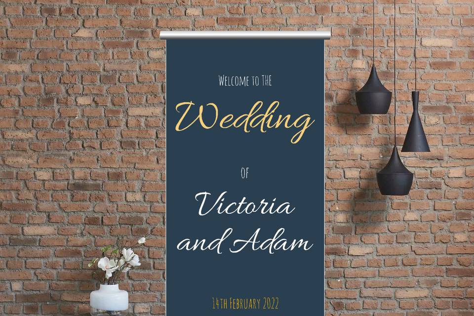 Roll-up wedding banner with flowers