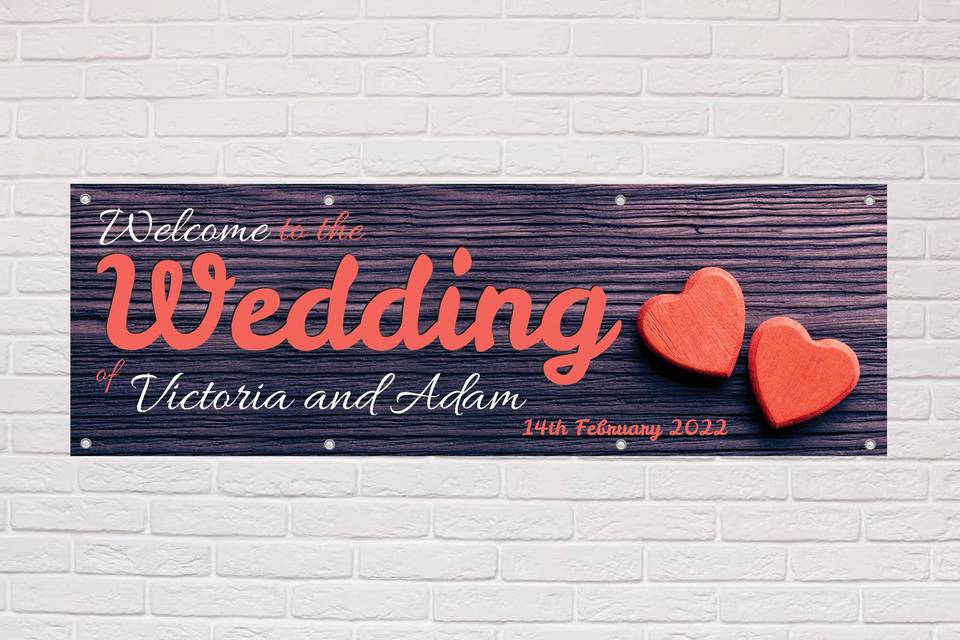 Wedding Banner Wooden Hearts