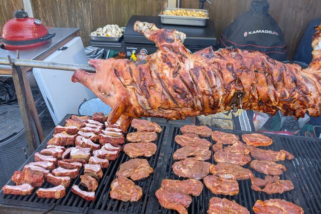A traditional whole hog roast