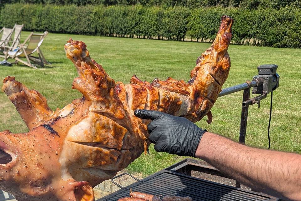 A traditional whole hog roast