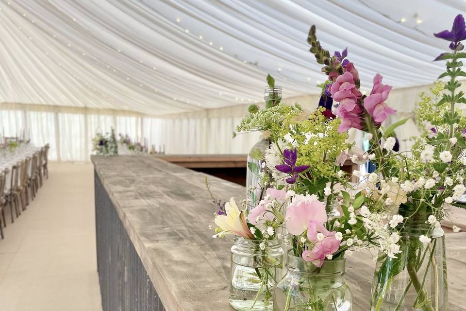 Bar and floral decor