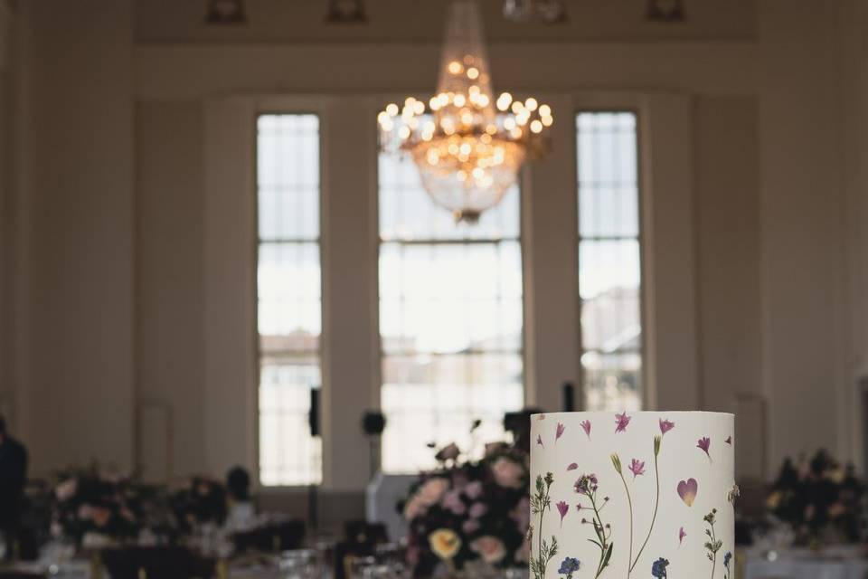 Pressed flower wedding cake