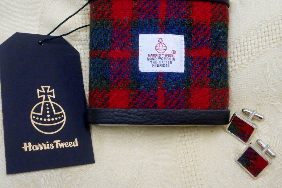 HarrisTweed flask cufflink set