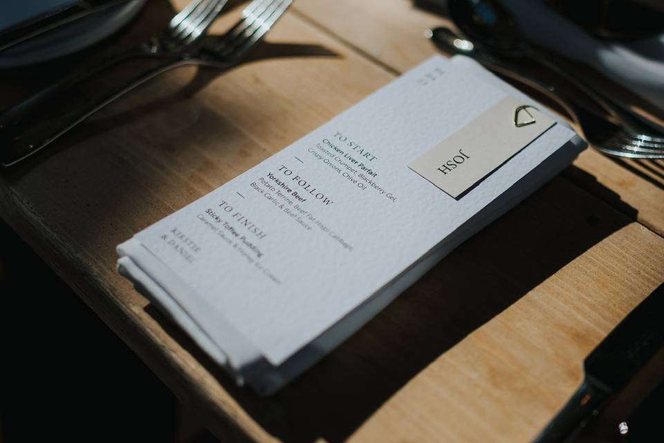 Modern menu and name tag