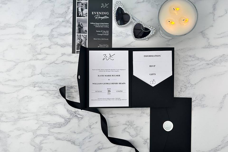 Modern black and white invites
