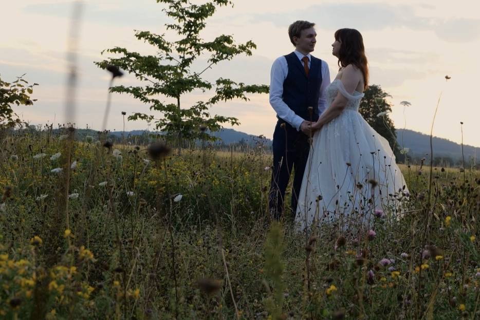 Bride and groom sunset