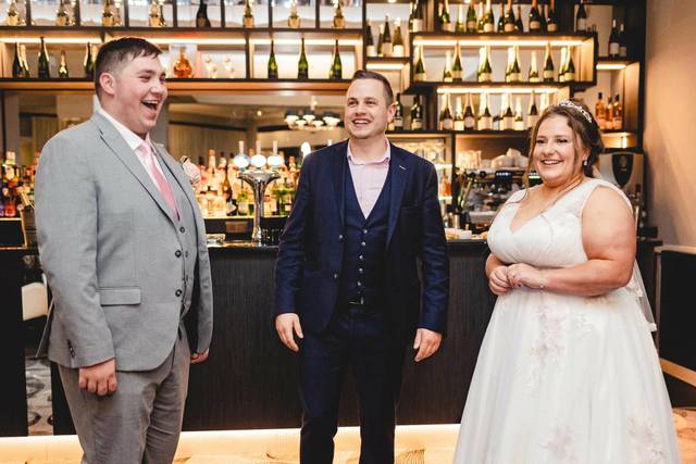 Laughs with the newlyweds