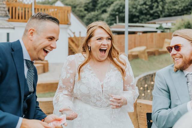 A bride in fits of laughter