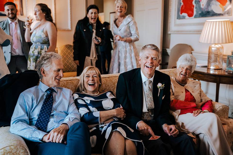 Wedding guests in stitches