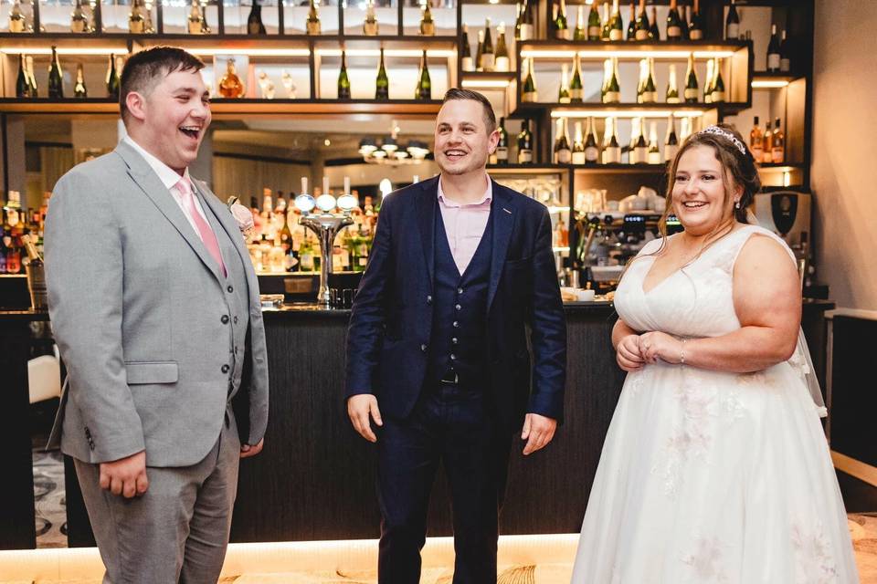 Laughs with the newlyweds