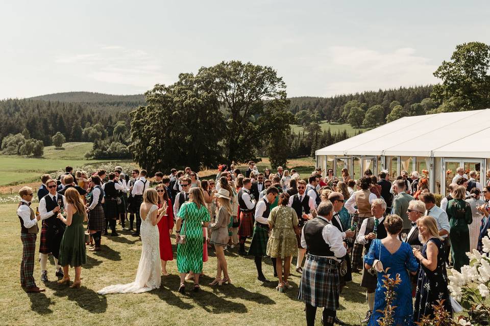 Reception drinks on the lawn