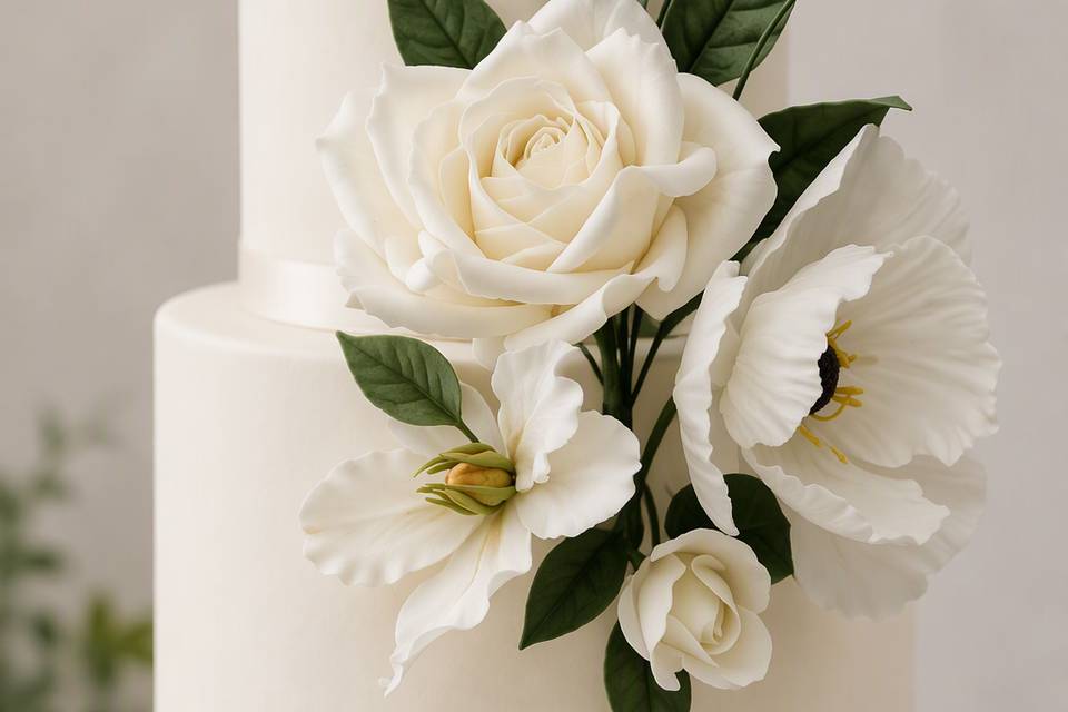 2 tier ivory wedding cake