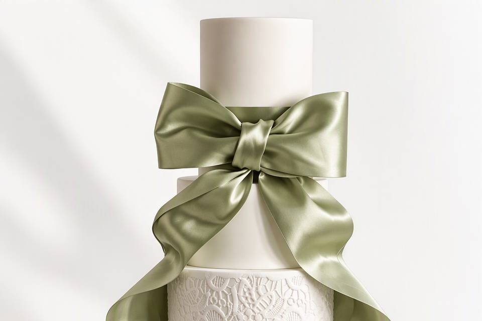 Elegant sage ribbon cake