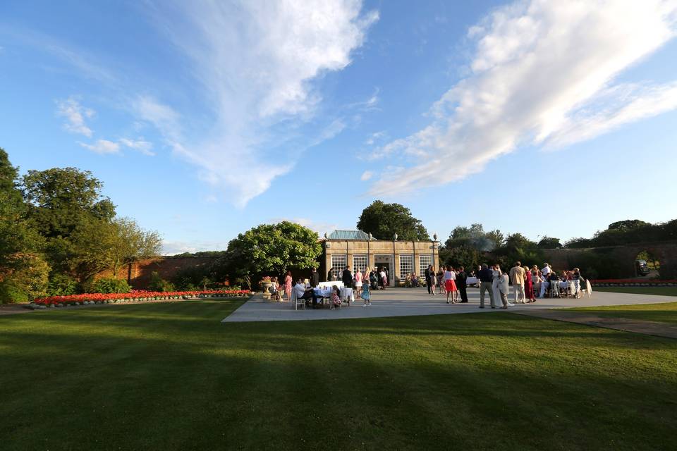 the view to the summer house from within walled garden