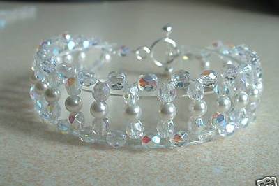 Crystal & Pearl Bridal Cuff Bracelet