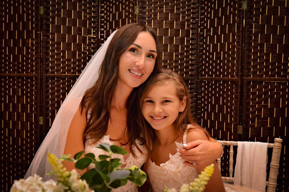 Bride and flower girl