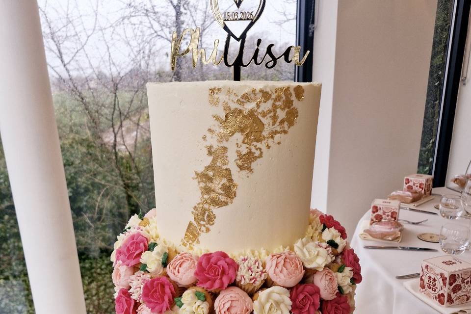 Two-tiered floral cake