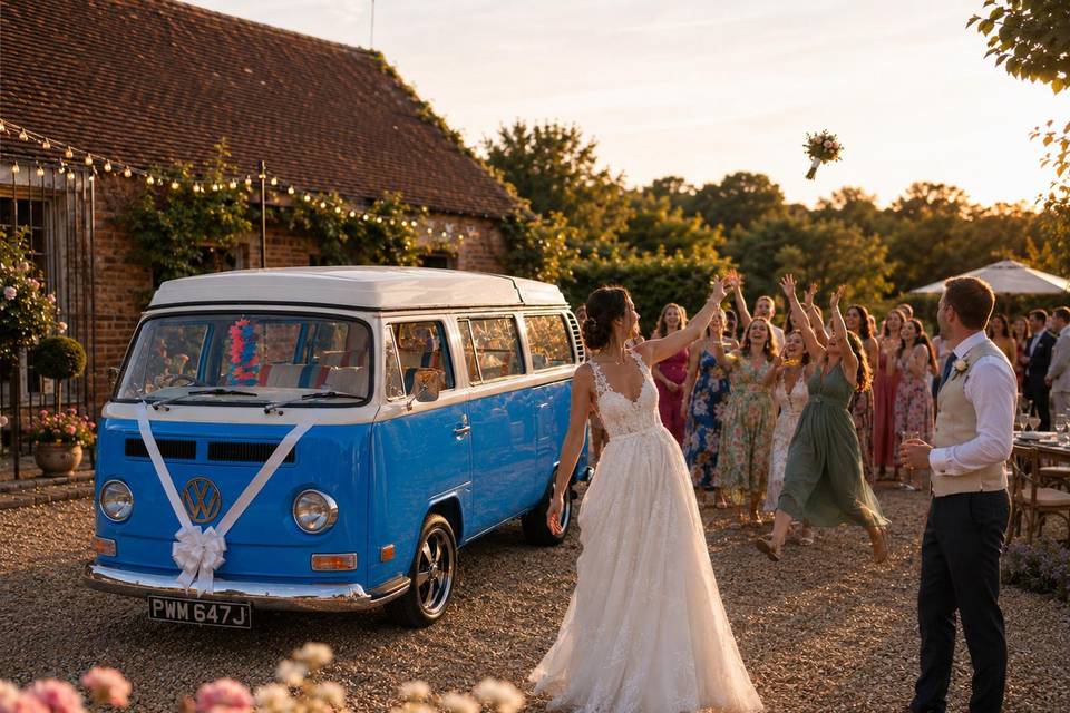 Bride throwing her Bouquet