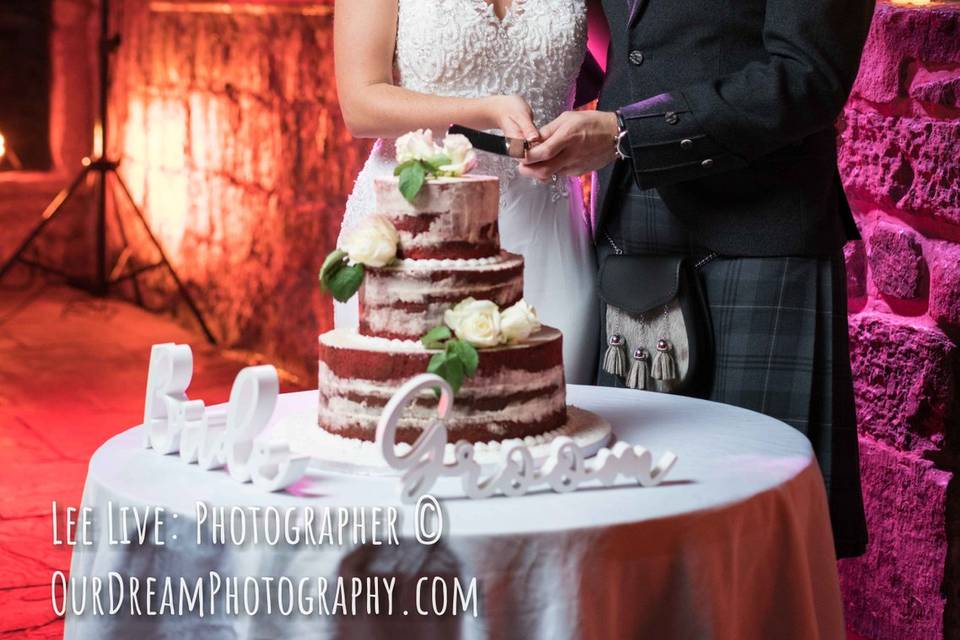 Newlyweds cutting the cake - Our Dream Photography