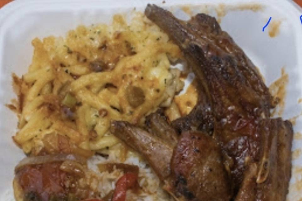 Lamb chops rice mac and cheese