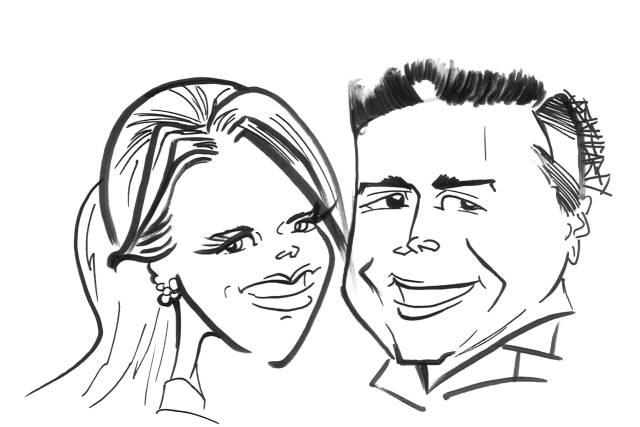 A drawing of a bride and groom
