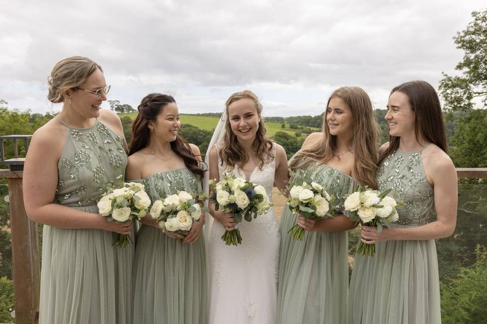 Bride with her bridesmaids