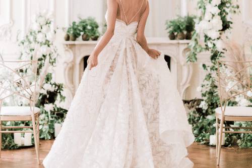 V neck sheer wedding dress