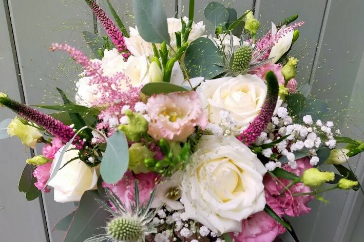 Ivory, white & pop of cerise