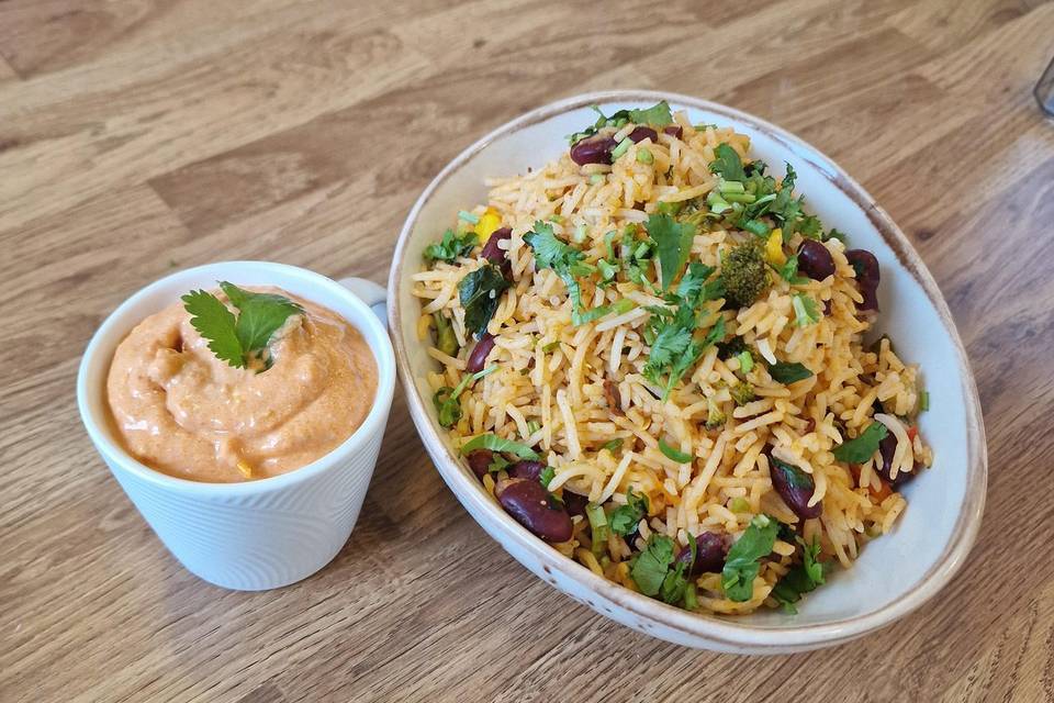 Beans rice with salsa