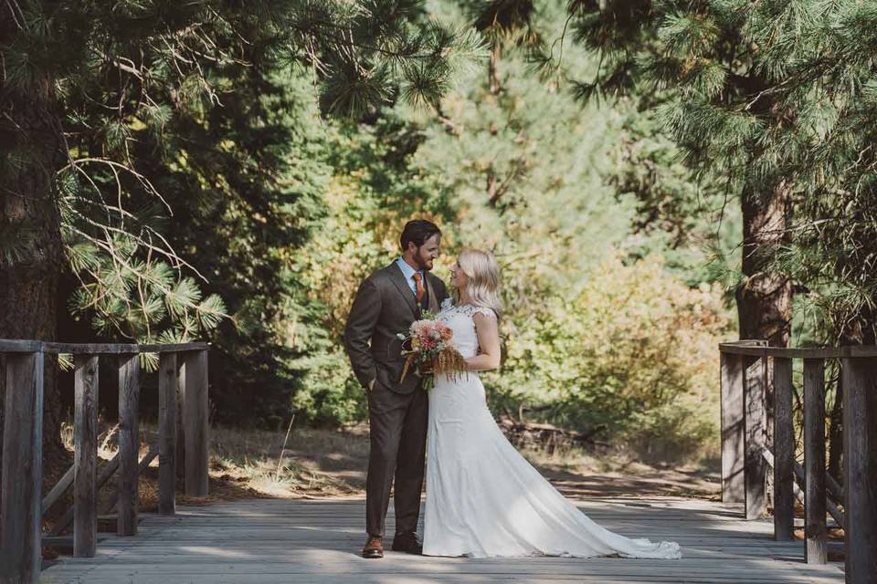 Wedding couple on bridge