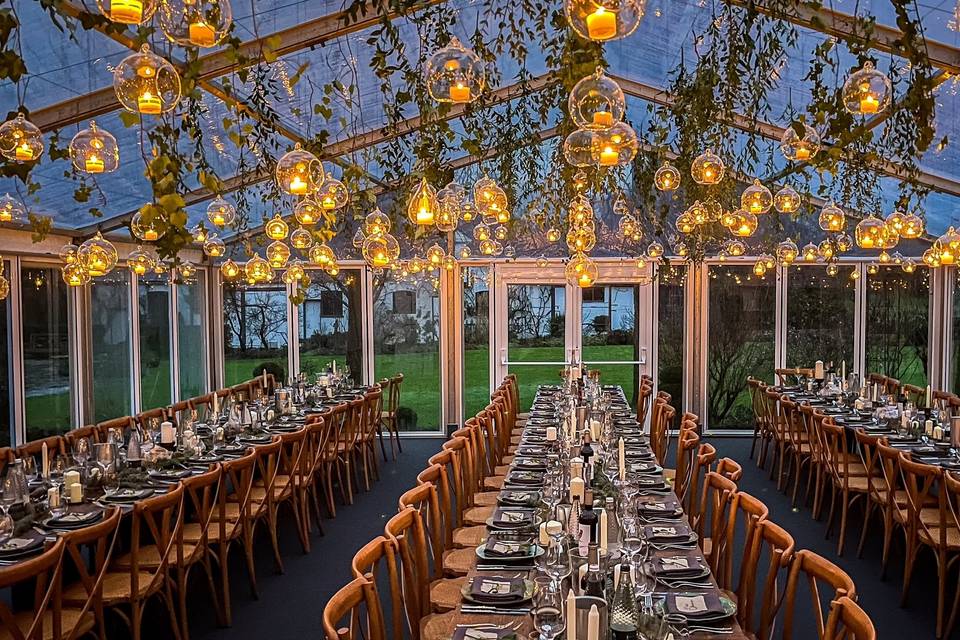 Marquee with festoon lighting