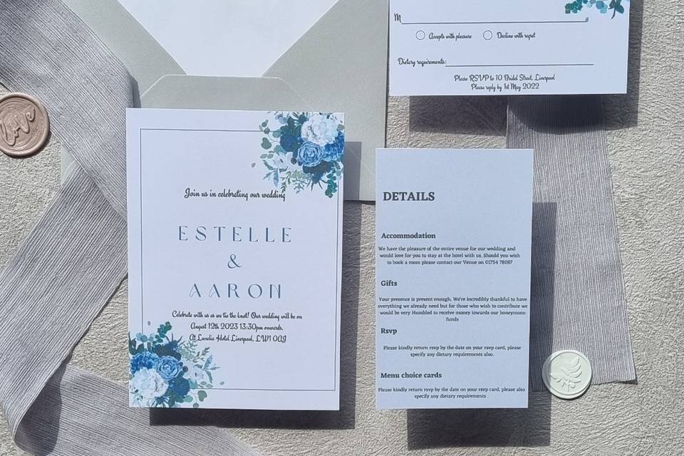 Royal blue wedding invites