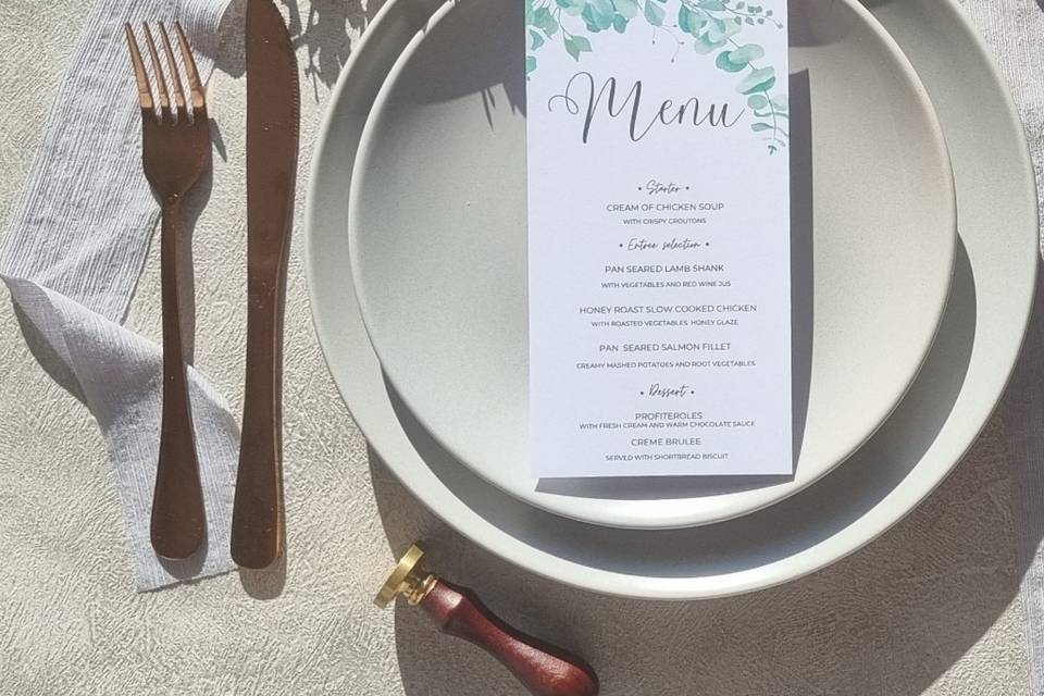 Eucalyptus wedding menu